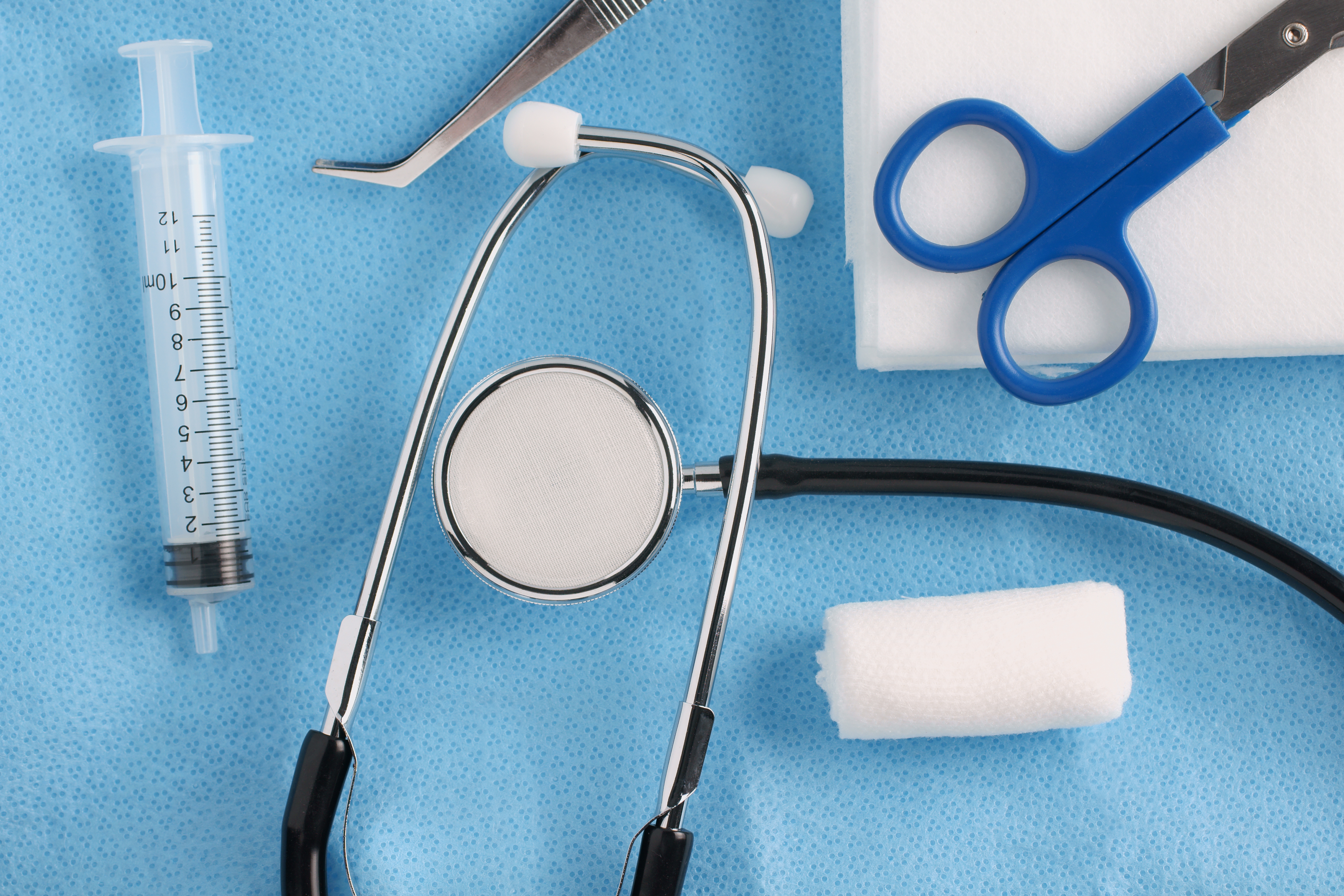 medical items and stethoscope